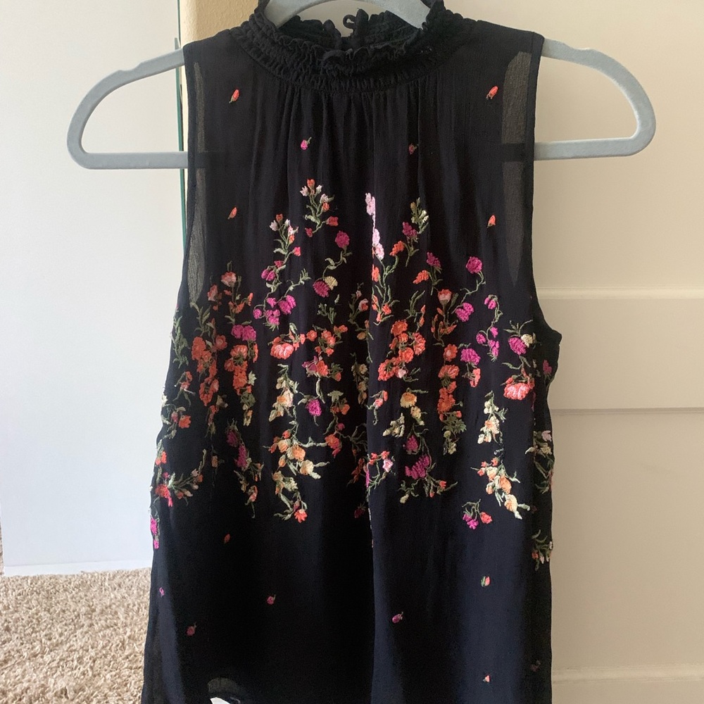 Anthropologie Flower Embroidered Top